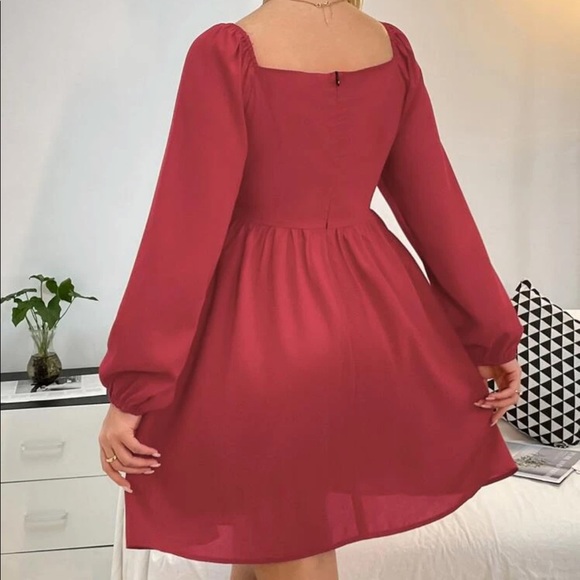 Rose red plus size bishop sleeve mini dress - Picture 11 of 15